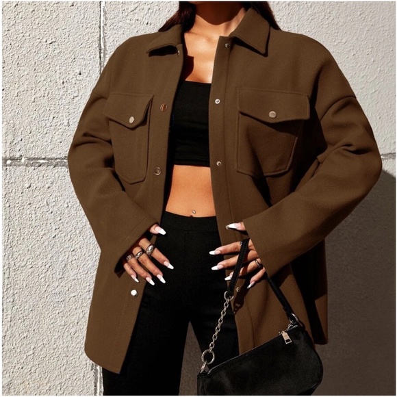 Jackets & Blazers - Cozy Button up Pocket Oversized Jacket Shacket
